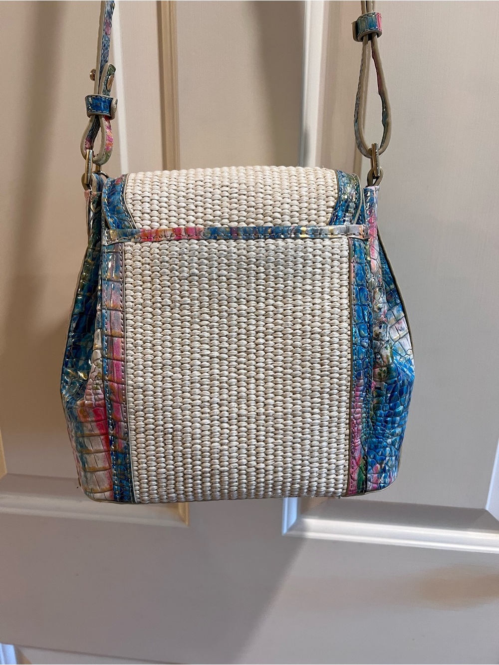 Brahmin Woven Straw Margo Crossbody Bag with Multicolor Trim - Picture 4 of 9